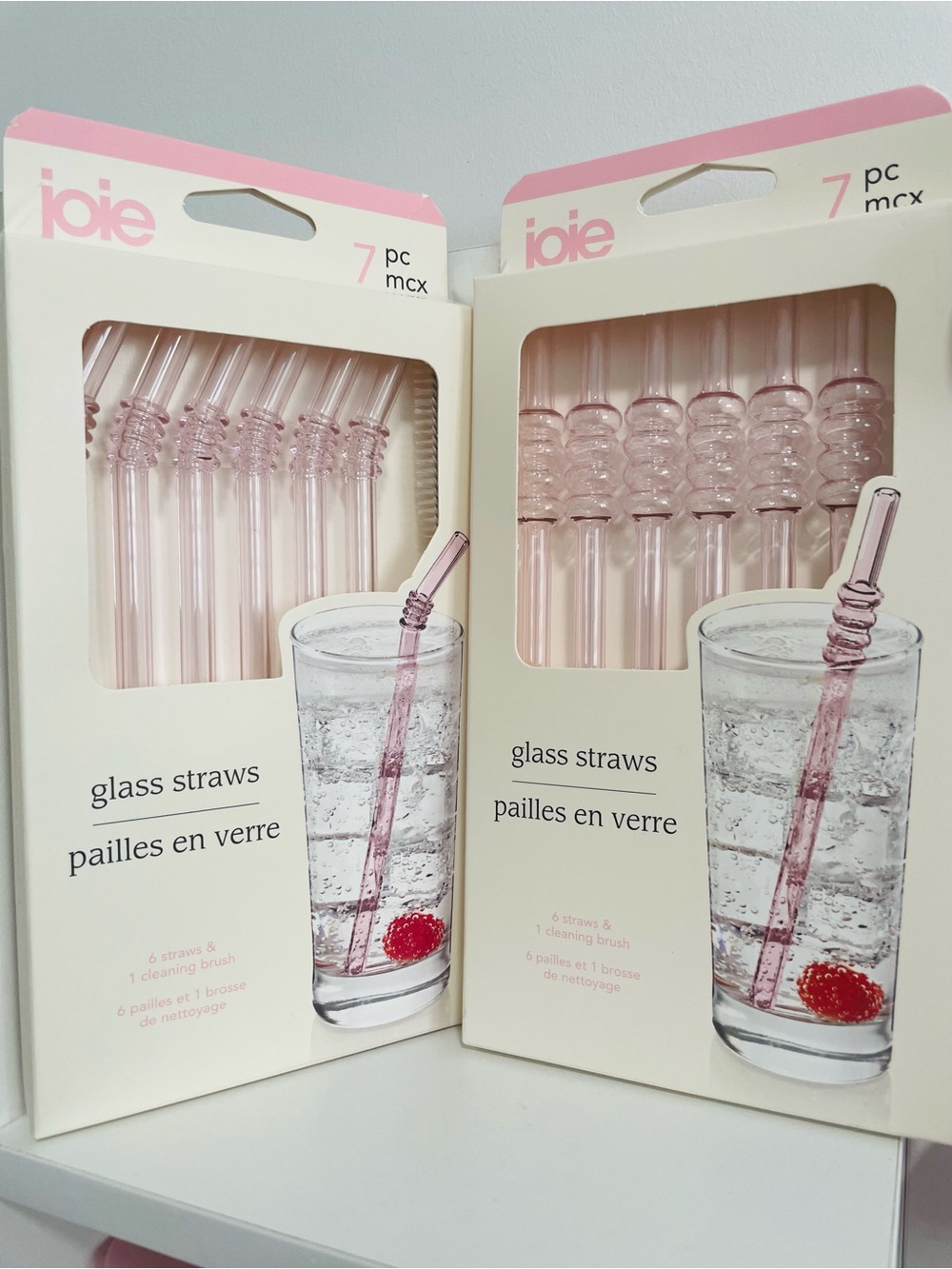 Joie Pink Glass Straws - Set of 7 Reusable